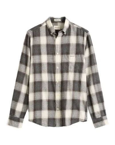 Gant - Regular Windblown Flannel Check Skjorte - Charcoal Melange